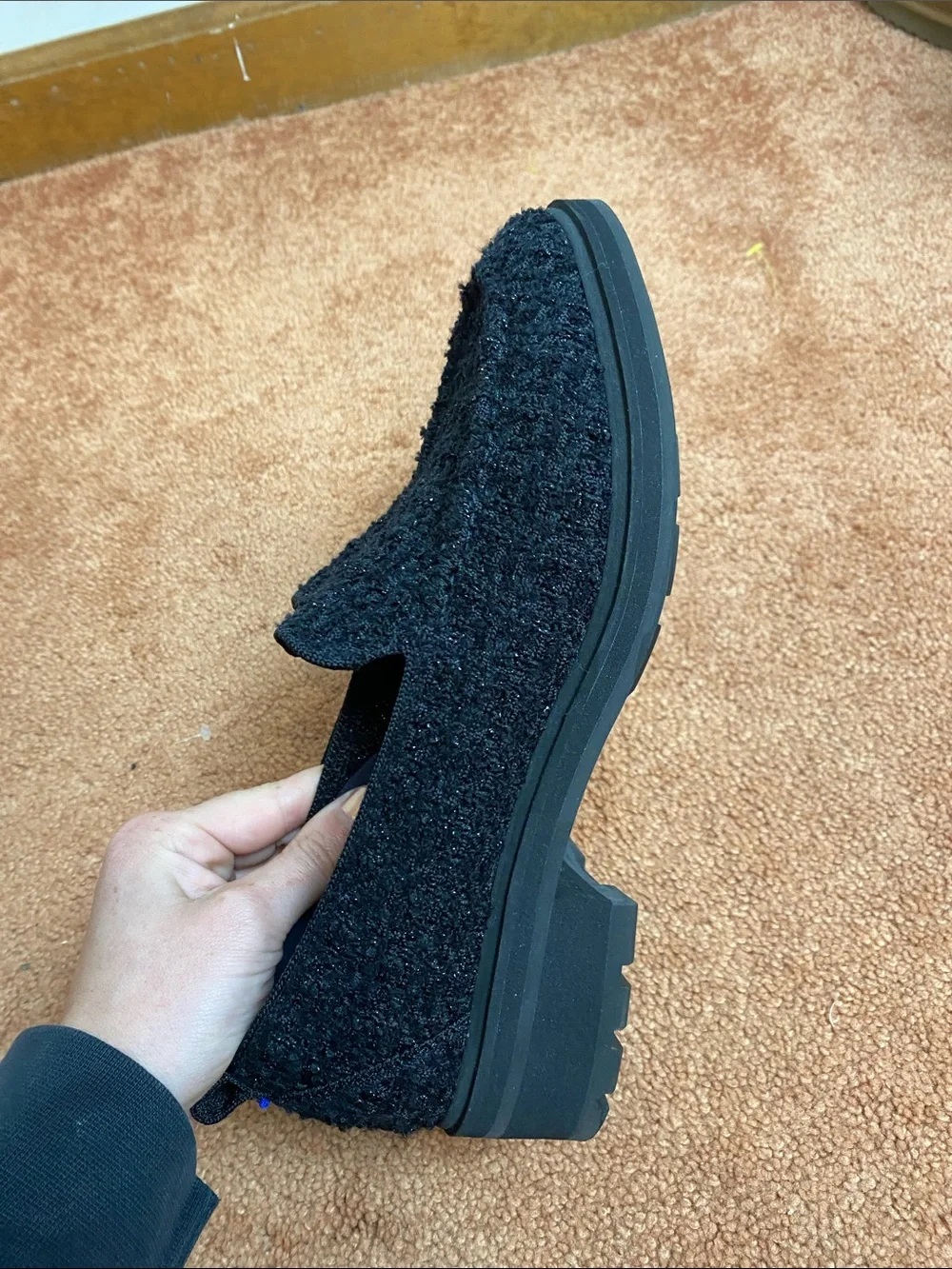 NWOB Rothy's The Lug Loafer - Black Bouclé Size 8